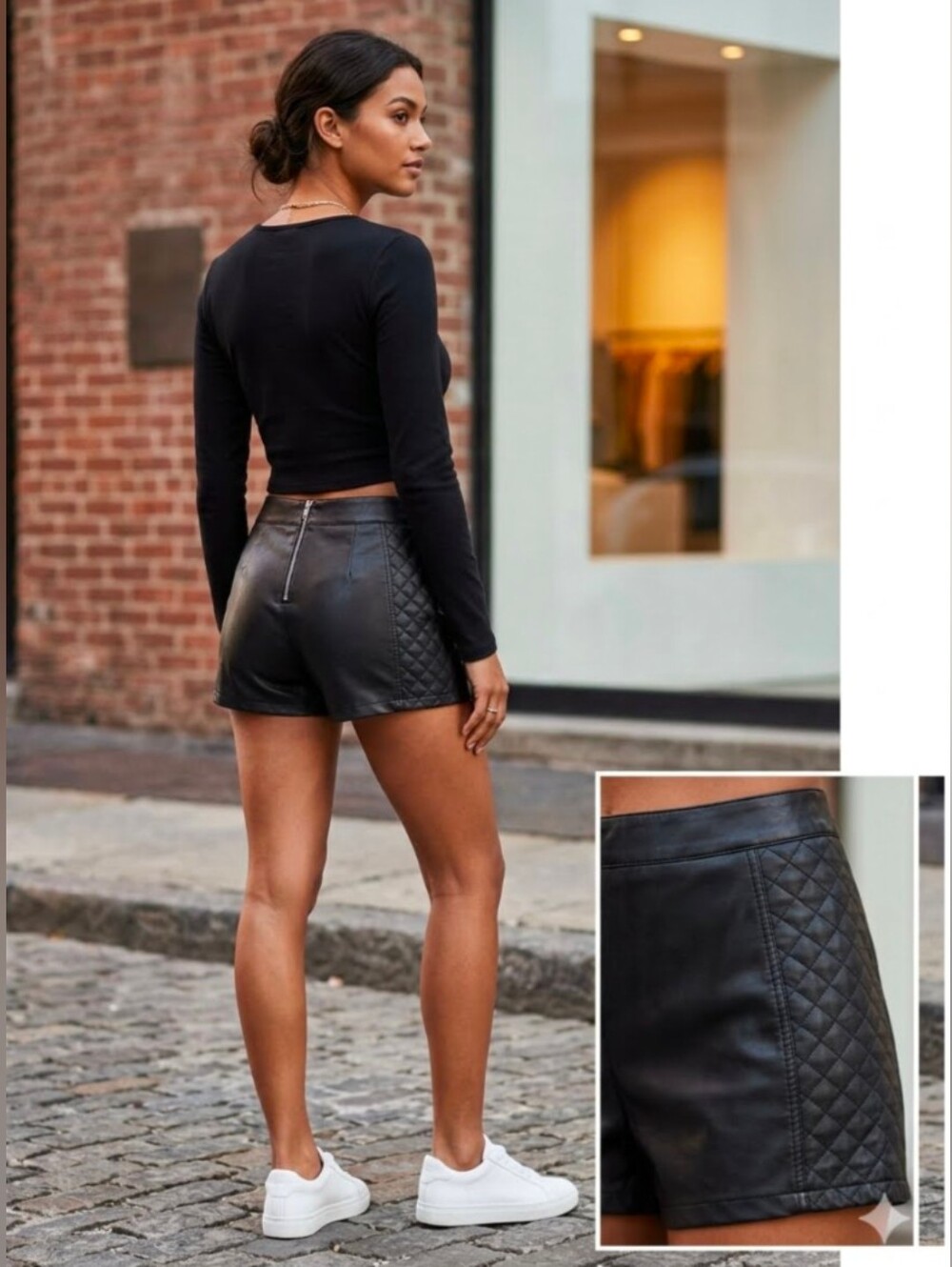 LA Hearts Black Faux Leather Diamond Quilted Back Zip Shorts Size Medium